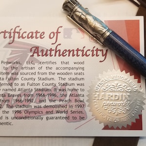 Atlanta Braves pen made with wood from Atlanta Fulton County Stadium seats