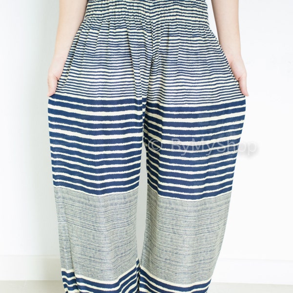 Harem Pants/Woman Harem Pants/ Yoga Pants/Aladdin Pants/Boho Pants /Hippie Pants/ Gypsy Pants/ Wide Leg Pants (Navy Blue Stripe)