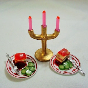 Dollhouse Lasagna Meal for 2 Candle Holder Dollhouse 1:12 Scale Mini Food handmadebyjade