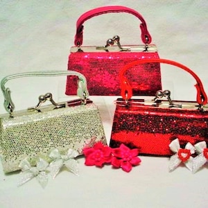 18 Inch Doll Valentine&#39;s Day Purse  Hair Clips Handbag Glitter Pink Red Silver Accessories Free Shipping to USA