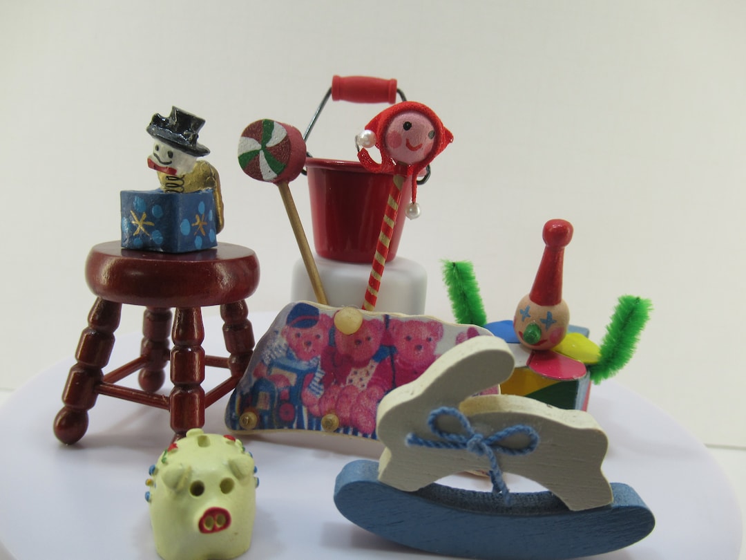 Miniature Doll Toys: Jack in the Box, Rocking Rabbit, Piggy Bank, Stool ...