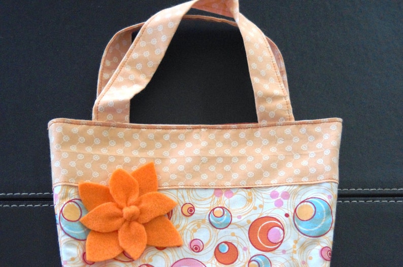 Girls Bucket Bag Reversible With Felt Flower. Handmade Made In Australia image 2