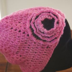 Beanie- Crochet Woolen Beanie with a Crochet Flower-  Handmade In Australia