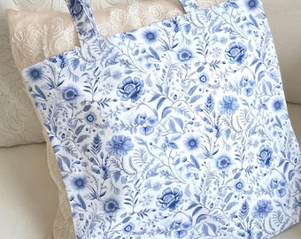 Bolso de lona con estampado Blue Gardens Toile - Reutilizable