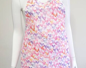 Hearts Pastel Watercolor Apron with Front Pocket - Work / Uberats / BBQ / Garden