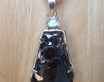 Elite Shungite with Herkimer Diamond Sterling Silver Pendant