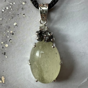 Libyan Desert Glass Tektite with Goethite and Herkimer Diamond Sterling Silver Pendant