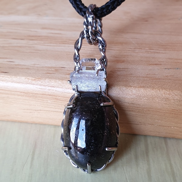 Rare Nuummite Greenland Stainless Steel Pendant