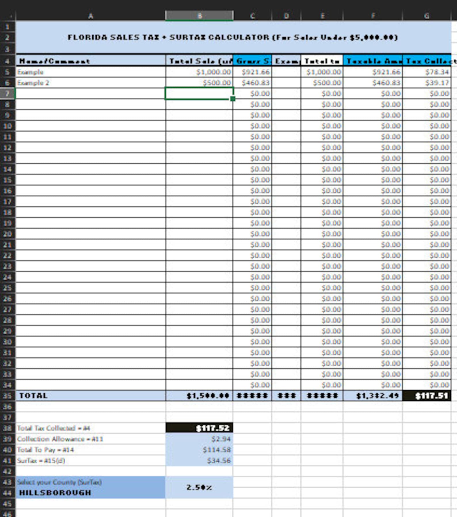 Florida Sales Tax items Under 5000 Excel Calculator Etsy