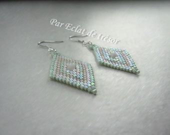 Pastel green diamond shaped beaded earrings