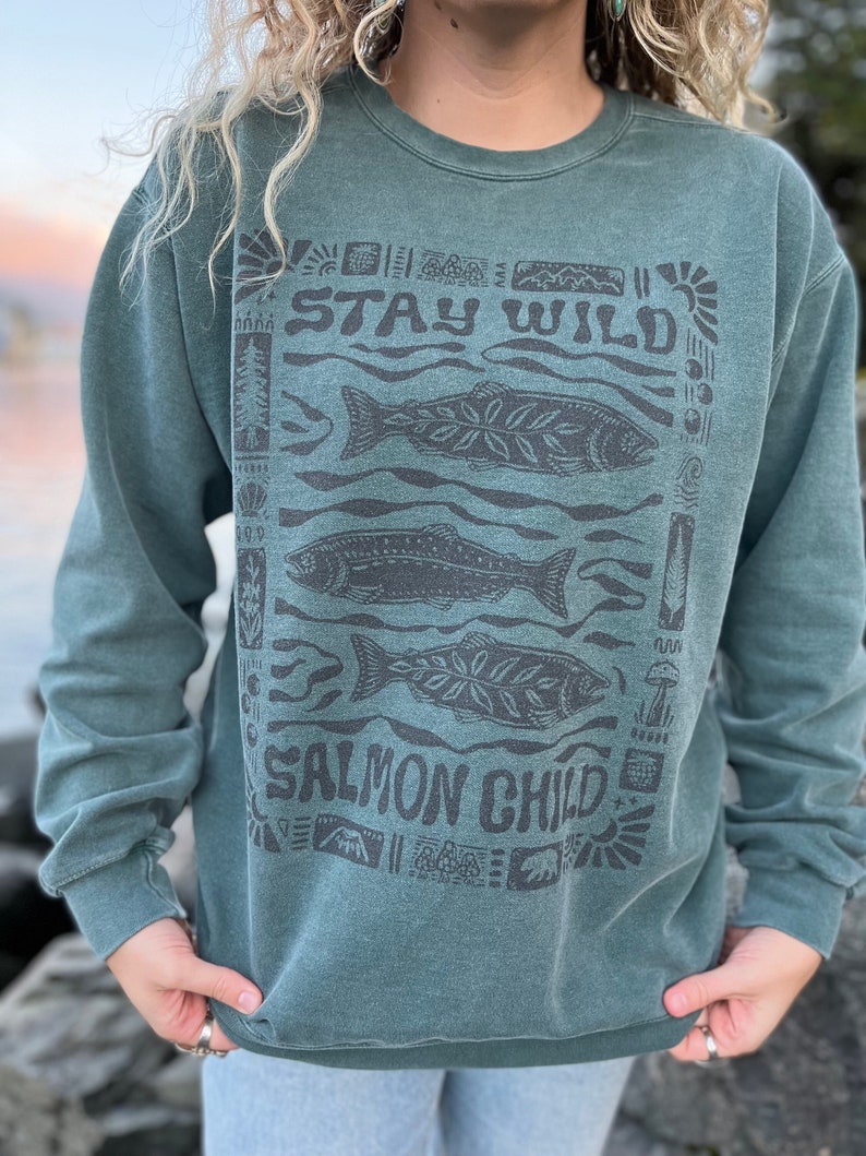 Stay Wild Salmon Child Unisex Adult Crewneck Sweatshirt image 1