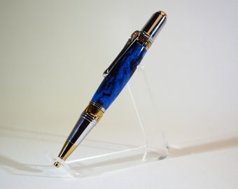 Broadwell Art Deco Black TN and 22 kt Gold Rollerball Pen in stabilized dyed black and yellow Box Elder