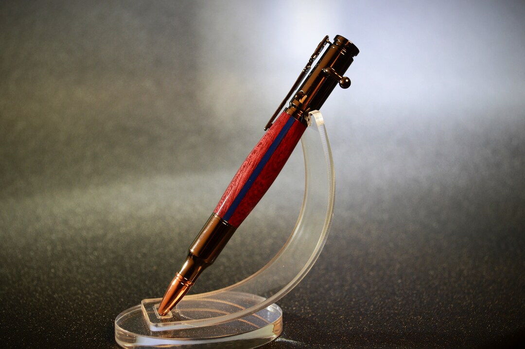 Thin Blue Line Law Enforcement Bolt Action Bullet Pen in Purpleheart ...