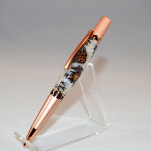 Unique Classic Twist Pen in Two Tone Copper with Handcrafted Acrylic and Mini Pine Cone Body.