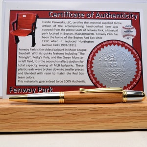 Handcrafted Pen Made From a Boston Red Sox Fenway Park Stadium Seat.