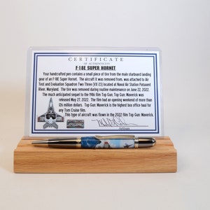 Handcrafted F-18 Super Hornet Twist Pen Featuring a Piece of Genuine F-18 Tire in Cast in Acrylic