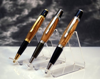 Bethlehem Olive Wood Pen Sierra Style Twist Pen in Gold, Chrome, or Gunmetal Finish with Velvet Gift Bag