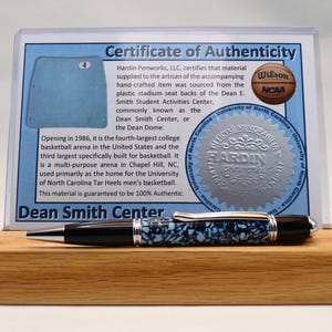 Handcrafted Pen Made From The Plastic Seats of Dean Smith Center University of North Carolina