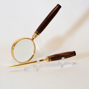 Magnifying Glass and Letter Opener in North Georgia Walnut with Gold and Black Trim