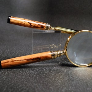 Bethlehem Olivewood Magnifying Glass & Olive Wood Letter Opener  in Gold and Black Trim Finish