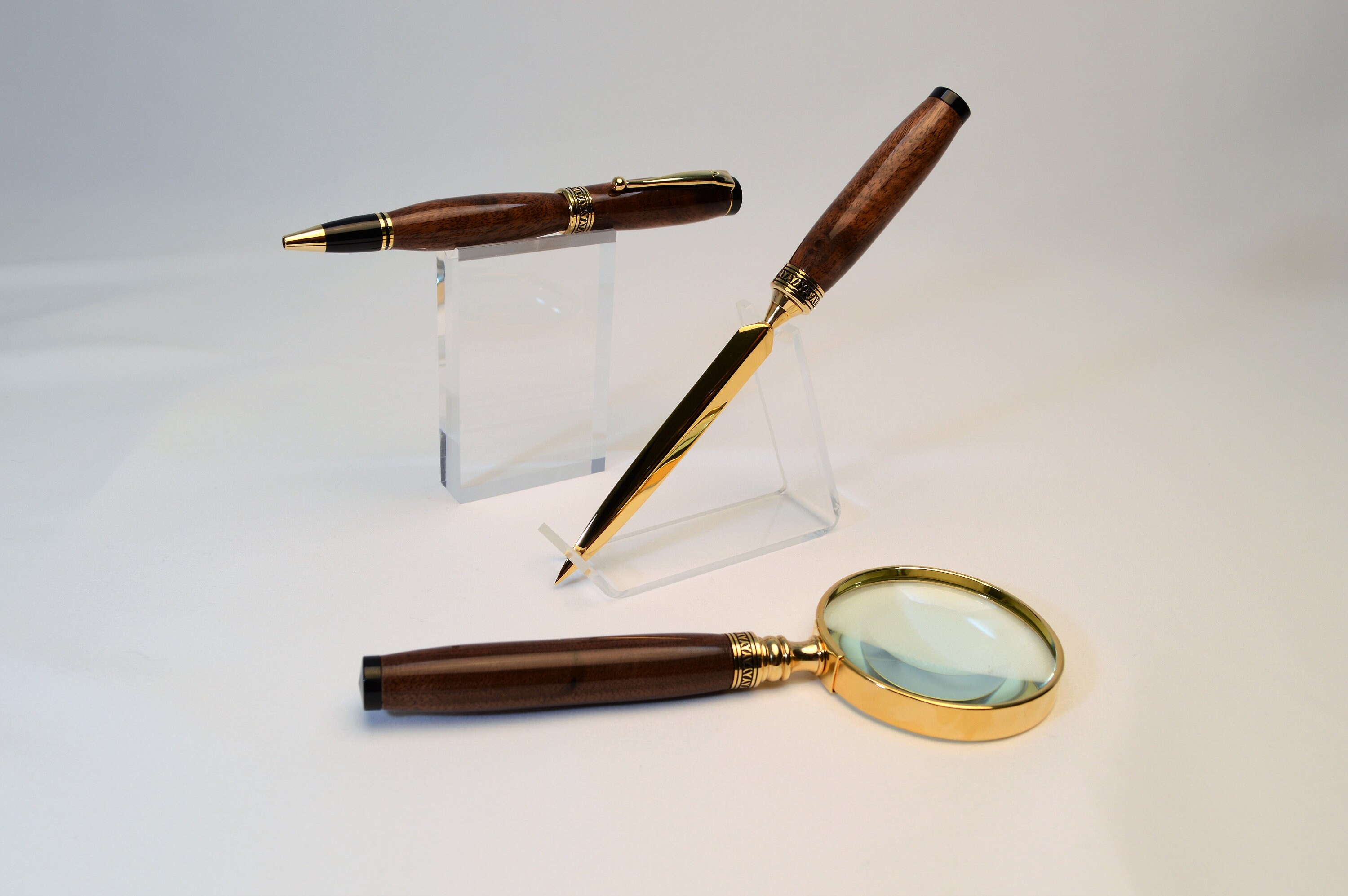 Magnifying Glass , Letter Opener, & Pen in North Walnut with