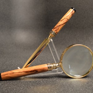 Bethlehem Olivewood Magnifying Glass & Olive Wood Letter Opener in Gold and Black Trim Finish image 2