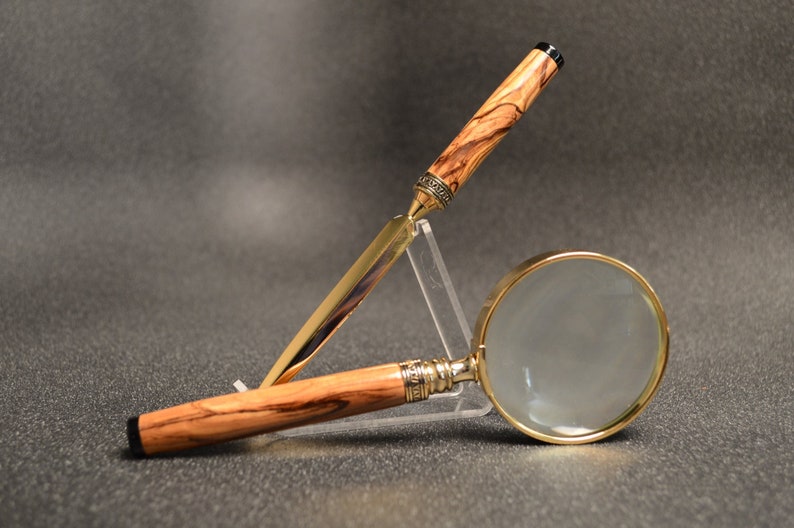 Bethlehem Olivewood Magnifying Glass & Olive Wood Letter Opener in Gold and Black Trim Finish image 2