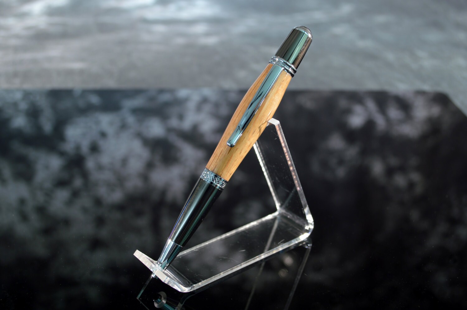 Whiskey Barrel Sierra Twist Pen in Gun Metal and Chrome Finish with Velvet Pouch.