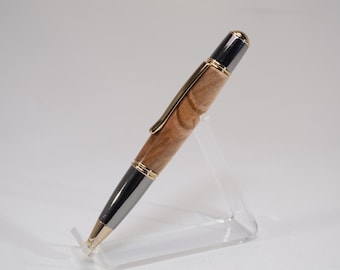 Handcrafted Spalted Maple Twist Pen with Gold and Gunmetal Finish