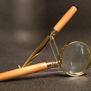 Lebanese Cedar Magnifying Glass and Letter Opener with Gold and Black Trim