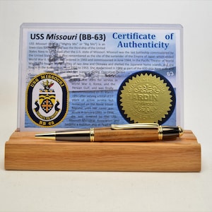 Handcrafted USS Missouri - Classic Gold and Gunmetal Twist Pen Made From Wood From the Battleship USS Missouri.