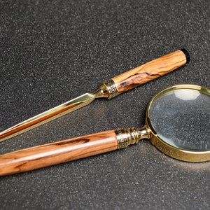 Bethlehem Olivewood Magnifying Glass & Olive Wood Letter Opener in Gold and Black Trim Finish image 3