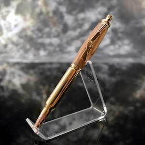 Whiskey Barrel Bullet Click Pen in Gold Finish with Velvet Pouch.