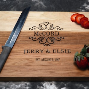 Custom Engraved Cutting Board For Anniversary or Wedding Available in Hickory, Maple, Cherry, or Walnut