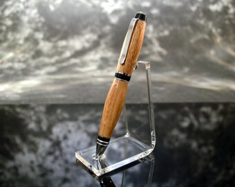 Whiskey Barrel Cigar Style Twist Pen with Chrome Finish and Black Trim with Velvet Pouch