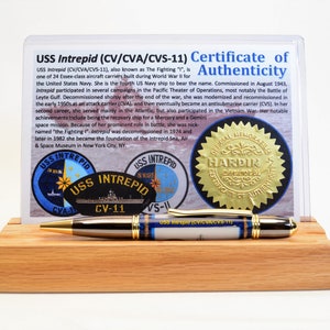 Handcrafted USS Intrepid Twist Pen Made From Cast Acrylic and Wood From the Aircraft Carrier USS Intrepid