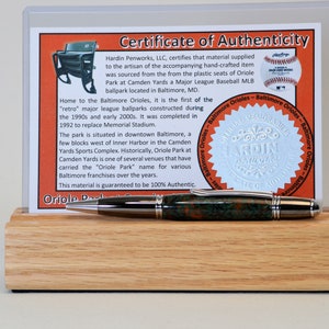 Handcrafted Pen Made From Baltimore Orioles Oriole Park - Camden Yards Plastic Stadium Seat
