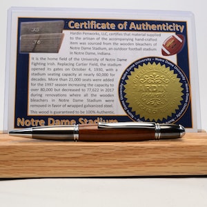 Handcrafted Pen Made From Notre Dame Stadium Wooden Stadium Bleacher