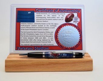 Bolígrafo artesanal hecho con plástico de los asientos del estadio de los Philadelphia Eagles y los Philadelphia Phillies.