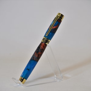 One of a Kind Fountain Pen in Gold with Hybrid Acrylic and Maple Burl Body