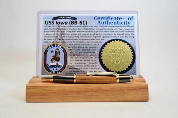 USS Iowa - Classic Gold and Gunmetal Twist Pen Made From Wood From the Battleship USS Iowa
