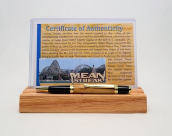 Handcrafted Pen Made From Cedar Point's Mean Streak Wooden Roller Coaster