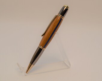 Thin Blue Line  Twist Pen  in Oak With a  Gold and Gunmetal Finish