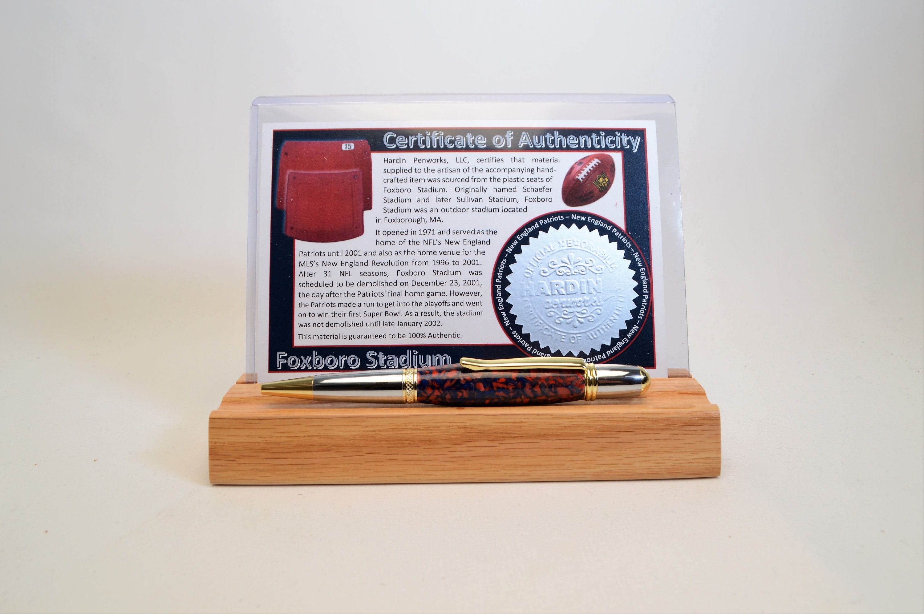 Pen Made From A New England Patriots Foxboro Stadium Plastic Seat