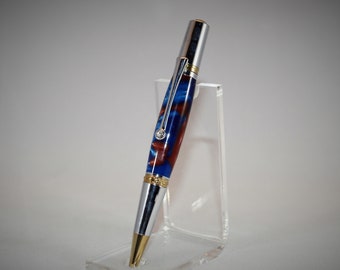 Majestic Squire Twist Pen in Gold Titanium and Chrome Finish with Swarovski Crystal Made with Mulitcolored Acrylic