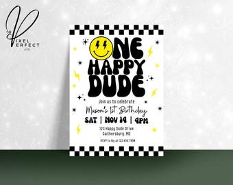 One Happy Dude Birthday Invitation: Editable Canva Template (Digital Download)