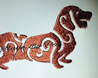 Embroidery Design Digitized Tribal Wire Hair Dachshund Love 4 x 4