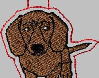 Embroidery Design Digitized Dachshund Puppy Sitting Key Chain 4 x 4