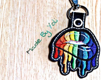 Embroidery Design Digitized Rainbow Lips Keychain 4 x 4