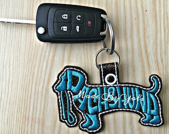 Embroidery Design Digitized Dachshund Leash Text Fill Keychain